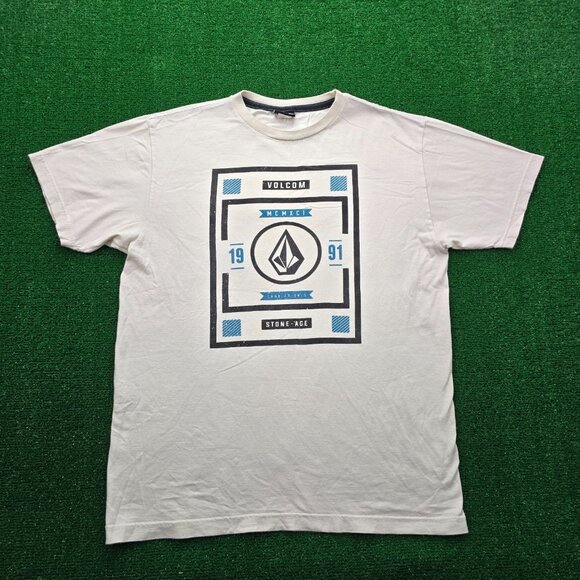 Volcom Tshirt Mens Large‎ White True To This Stone Age Outdoor Skater Casual - Picture 1 of 7